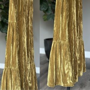Natural Life Gold Mustard Groovy Retro Velvet Elastic Gather Flair Wide Leg Pant